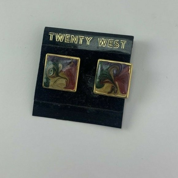Vintage Twenty West Enamel Swirl Pierced Earrings - Picture 4 of 5